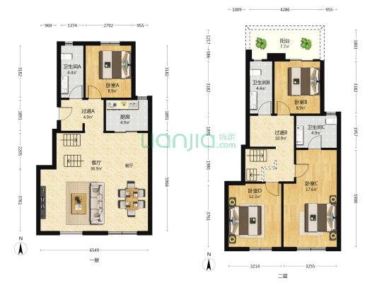 世茂国风明月 4室1厅3卫 117平方