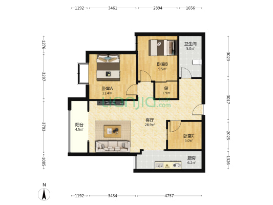 城南新居 3室1厅1卫 104平方