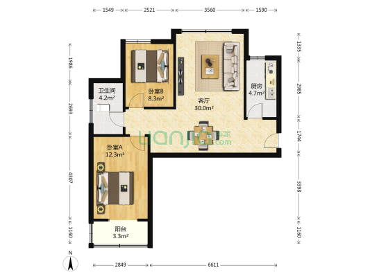 紫韵枫尚 2室1厅1卫 87平方