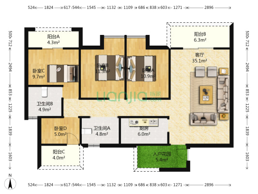 新筑鼎峰 4室1厅2卫 116平方