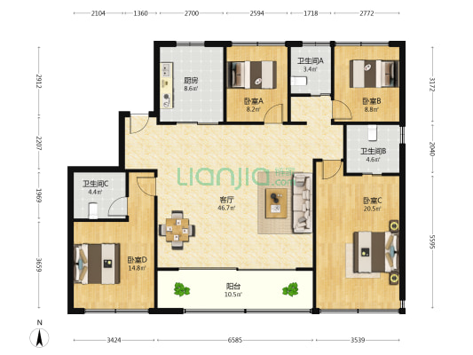 春知海棠苑 4室1厅3卫 161平方