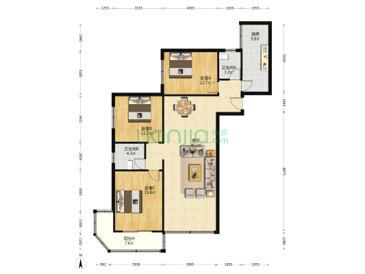 金尚数码大厦小区 3室1厅2卫 146平方