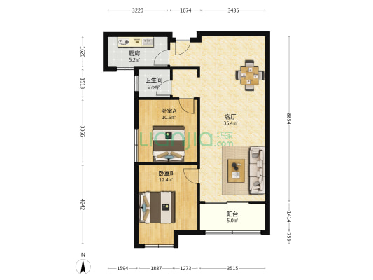 龙川雅居 2室1厅1卫 95平方