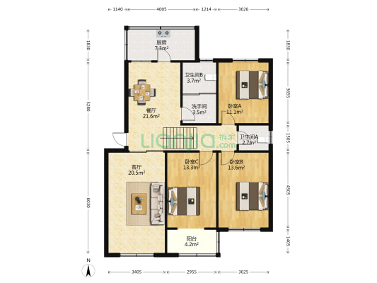 正阳路219号工行家属院 3室2厅3卫 121平方