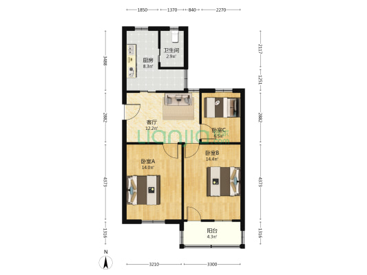 田苑小区 3室1厅1卫 80平方