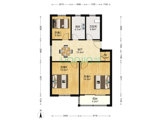 华恒家园 3室1厅1卫 79平方