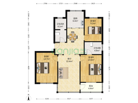 大新巷 3室1厅2卫 112平方
