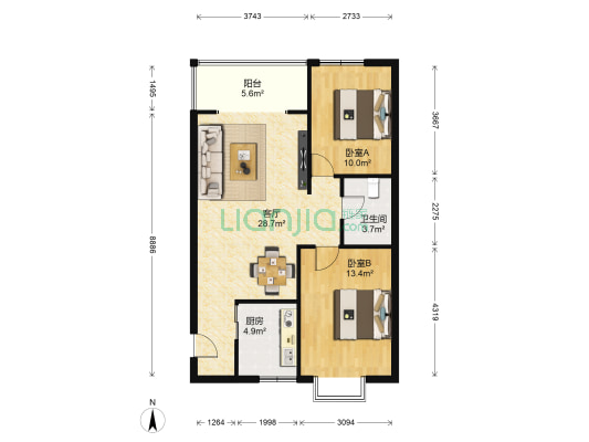 惠宝幸福佳苑 2室1厅1卫 87平方