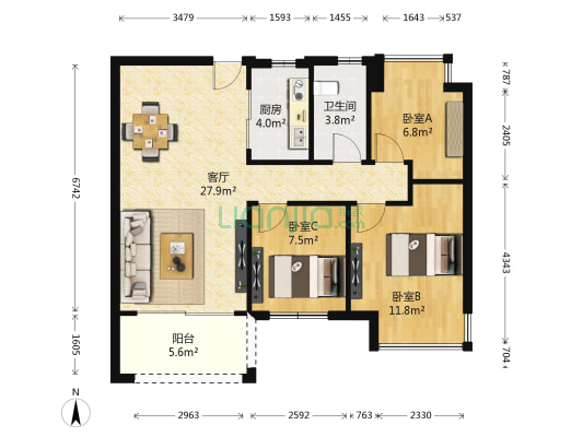 城泰枫华天成 3室1厅1卫 89平方