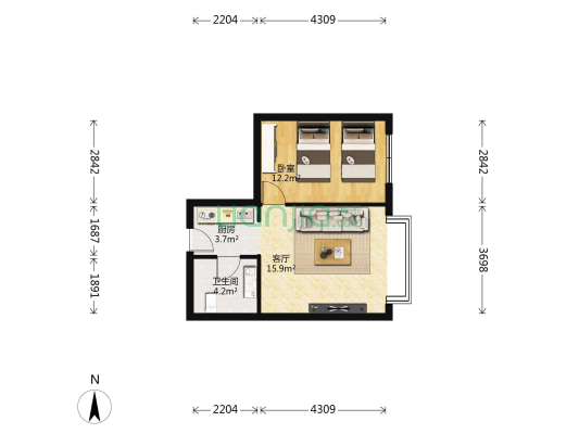 东海明珠嘉园 1室1厅1卫 49平方
