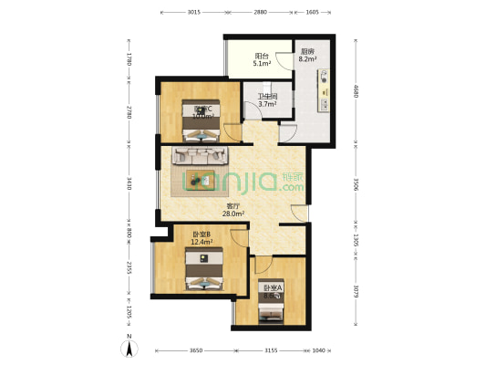 绿地468云玺四期 3室1厅1卫 88平方