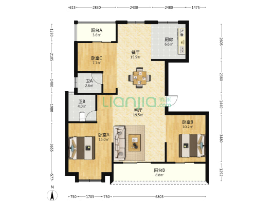 江汇城一期 3室2厅2卫 113平方