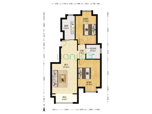 金隅悦城晟悦园 2室1厅1卫 94平方