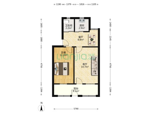 冶金新村 1室2厅1卫 54平方