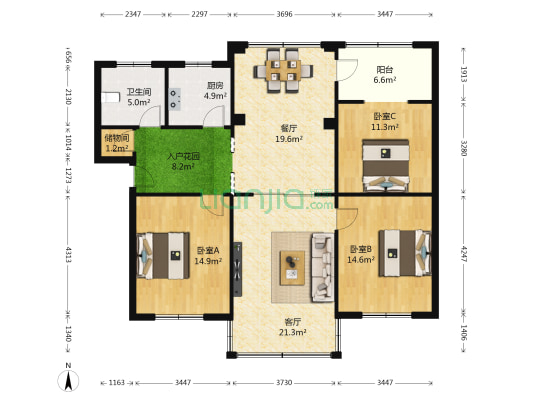 棠湖西路一段139号 3室2厅1卫 114平方