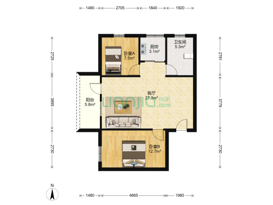 恒福路35号大院 2室1厅1卫 75平方