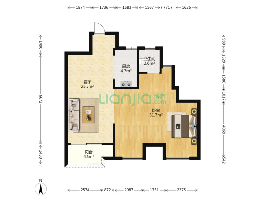 金地湖城大境 1室1厅1卫 86平方