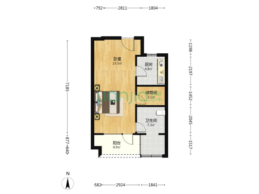 牛驼温泉孔雀城锦泉苑 1室0厅1卫 63平方