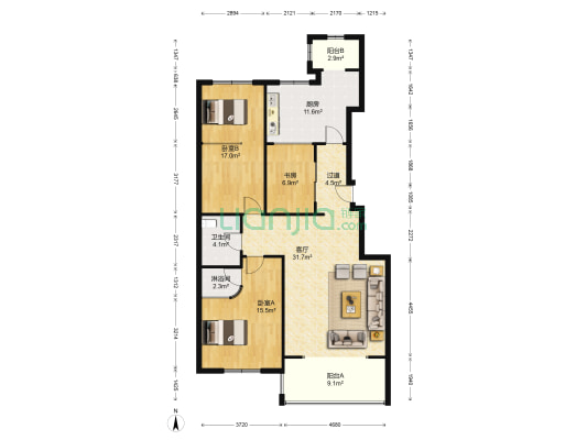 郡城家园 3室1厅2卫 139平方