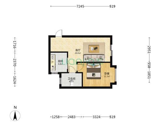 华侨城公园悦府 1室1厅1卫 94平方