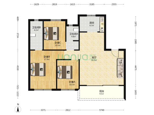珺和府 3室1厅2卫 118平方