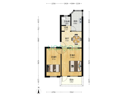 东门路45号 2室1厅1卫 57平方