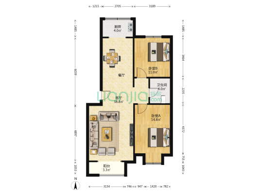 福润园 2室1厅1卫 93平方