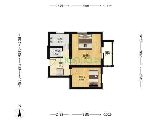 福星家园B区 2室1厅1卫 48平方