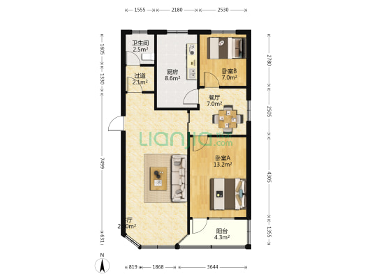 富华新村 2室2厅1卫 88平方