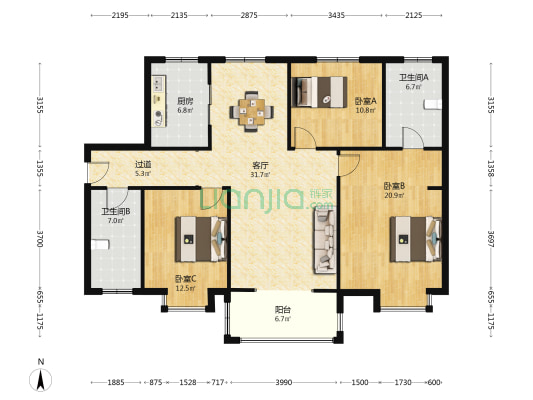 金旅·南星台 3室1厅2卫 149平方
