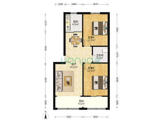 水泥厂宿舍 2室1厅1卫 87平方