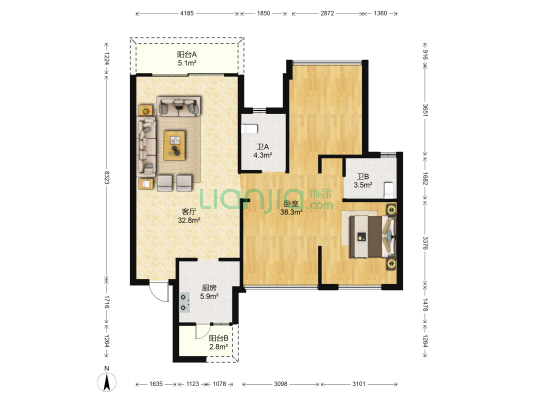 岭南天地尚苑 1室1厅2卫 126平方