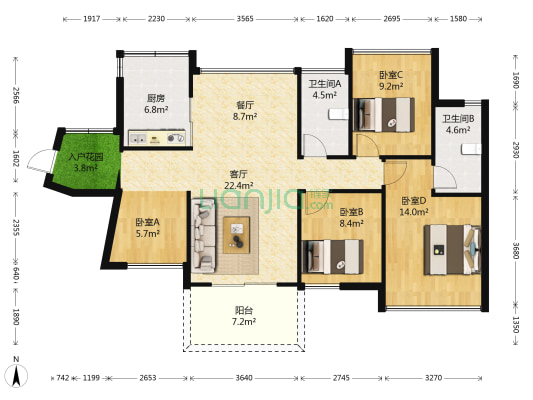 君跃荃新时代 4室2厅2卫 98平方