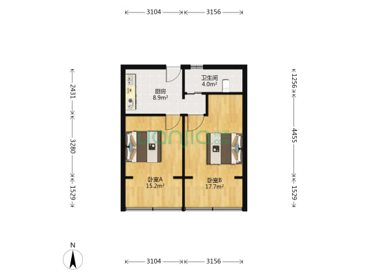 中山北路361号 2室0厅1卫 50平方