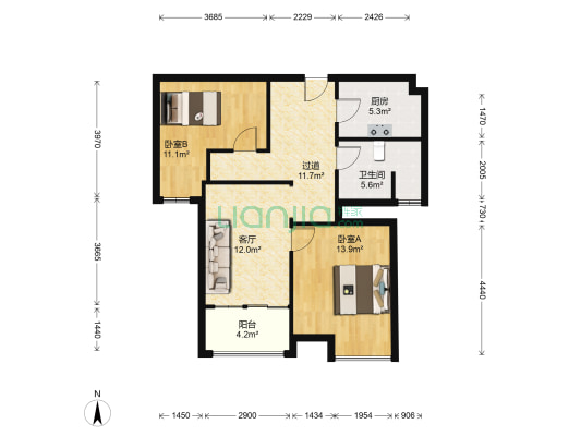 万泾花园 2室1厅1卫 84平方