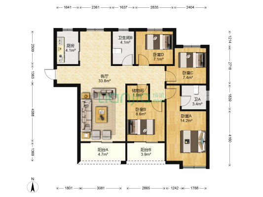 安建九坊世家 4室1厅2卫 123平方
