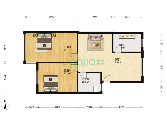 志高花园 2室1厅1卫 97平方
