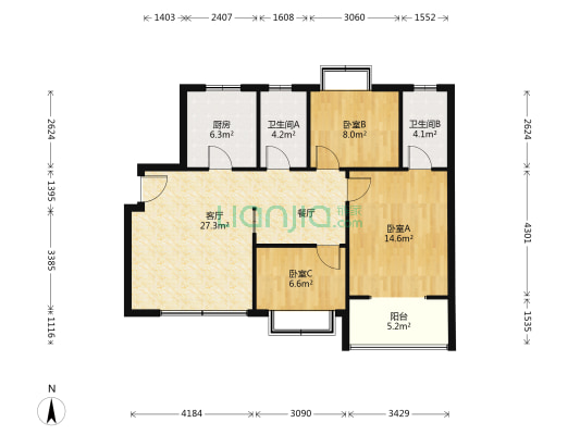 常绿·林溪谷 3室1厅2卫 104平方