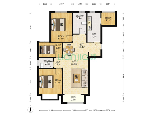 沁园蓝山 3室2厅2卫 104平方