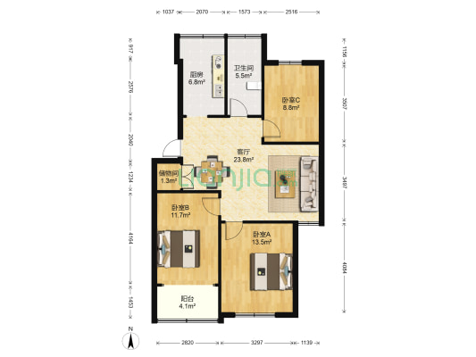 城西纺织公寓 3室1厅1卫 84平方