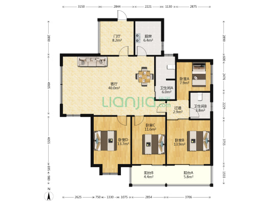嘉盛和园 4室1厅2卫 147平方