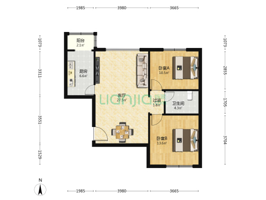 新天地小区 2室1厅1卫 88平方