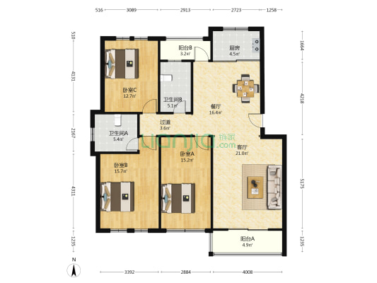 福临圣水山庄 3室2厅2卫 130平方