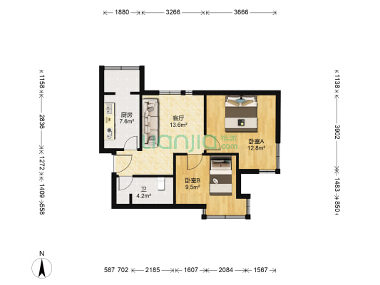 京达明居 2室1厅1卫 69平方