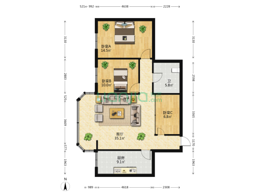 文林街93号 3室1厅1卫 88平方