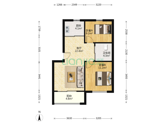 康园小区 2室1厅1卫 75平方