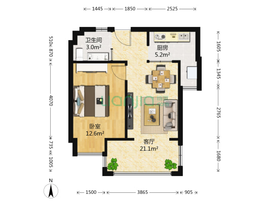 新宇拉菲公馆 1室1厅1卫 51平方