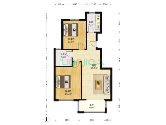 富丽花园西区 2室1厅1卫 85平方