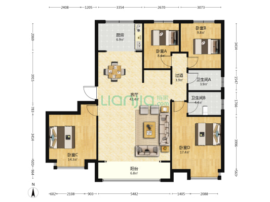 春华秋实竹园 4室1厅2卫 164平方