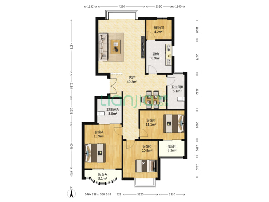 顺天北国风光 3室1厅2卫 126平方